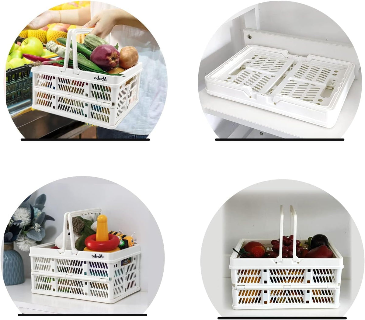 ZHJINGYU crates for storage,plastic baskets for organizing,collapsible shopping basket,foldable crate with Handles,collapsible storage crate,car basket,for Kitchen,Bathroom,Medicine (White, S)
