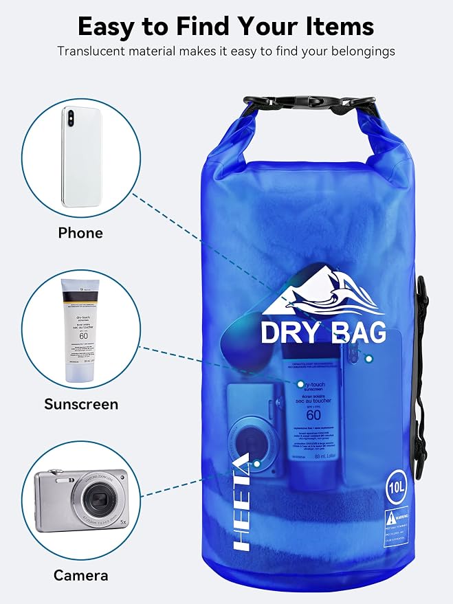 HEETA Dry Bag Waterproof for Women Men, 5L/10L/20L/30L/40L Roll Top Lightweight