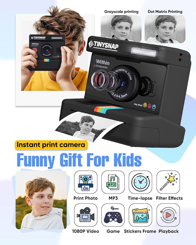 Instant Print Camera for Kids, Dual Len Kids Cameras