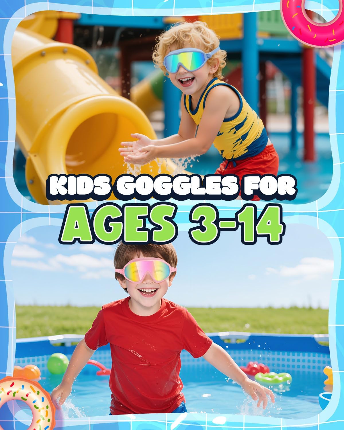 Rantizon Kids Swimming Goggles - Anti-Fog & UV Protection | Leak-Proof Wide View for Ages 3-14