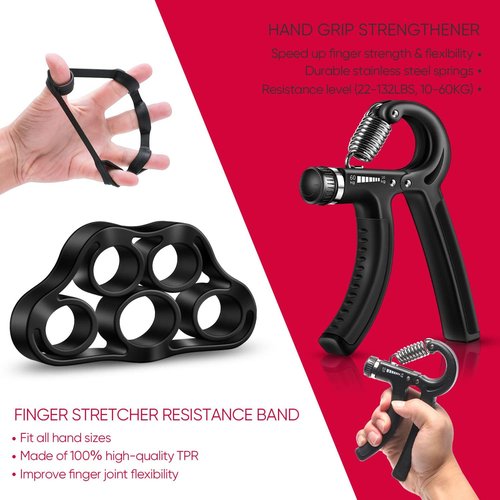 FitBeast Hand Grip Strengthener Kit - 5 Pack with Adjustable Resistance Grippers & Stress Relief Ball