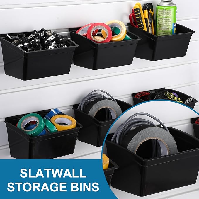 Unittype 12 Pcs Storage Bin Plastic Slatwall Bins for Slatwall Organizer Containers Garage Accessories(Black)