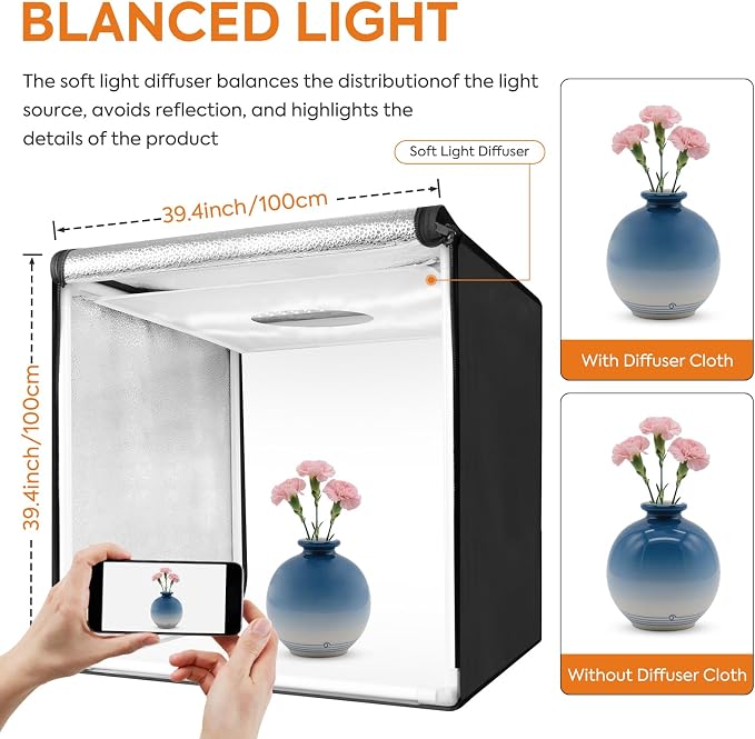 Bi-Color LED Photo Light Box 40x40 inch, Dimmable LEDs Product Photography