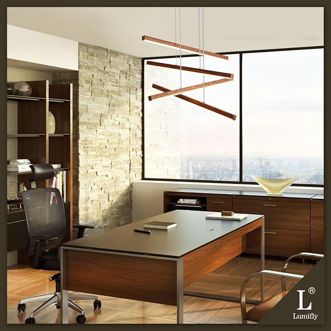 LED Linear Pendant Light for Dining Room Wood Grain Finish 4 Light LED