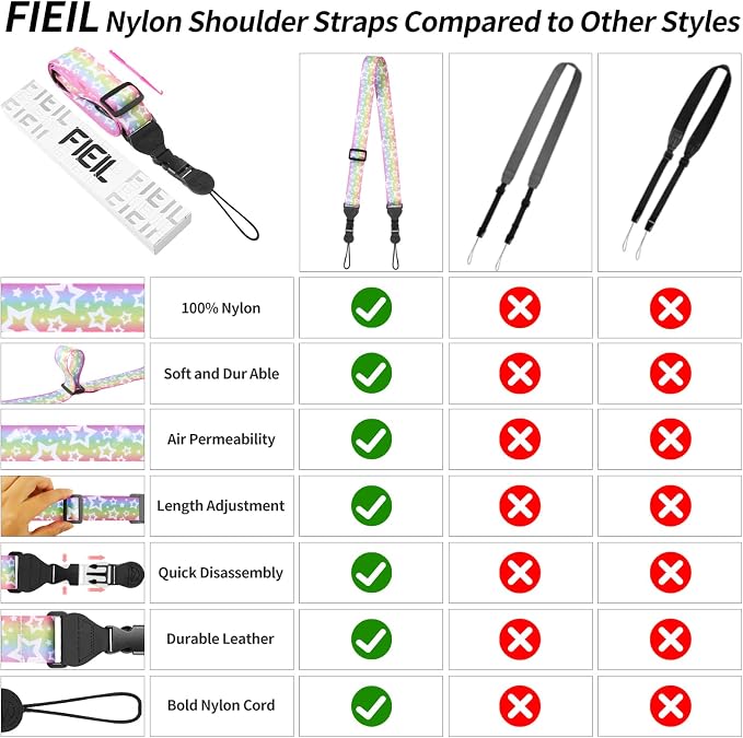 FIEIL 5 Pack Adjustable Shoulder Strap, Nylon Camera Strap, Comfortable Neck