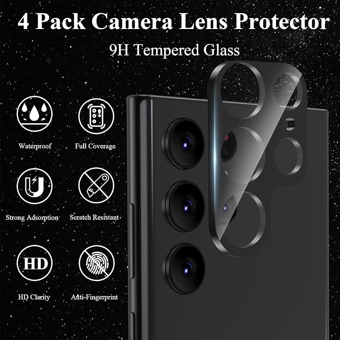 4 Pack Camera Lens Protector for Galaxy S22 Ultra, 9H Tempered Glass Camera
