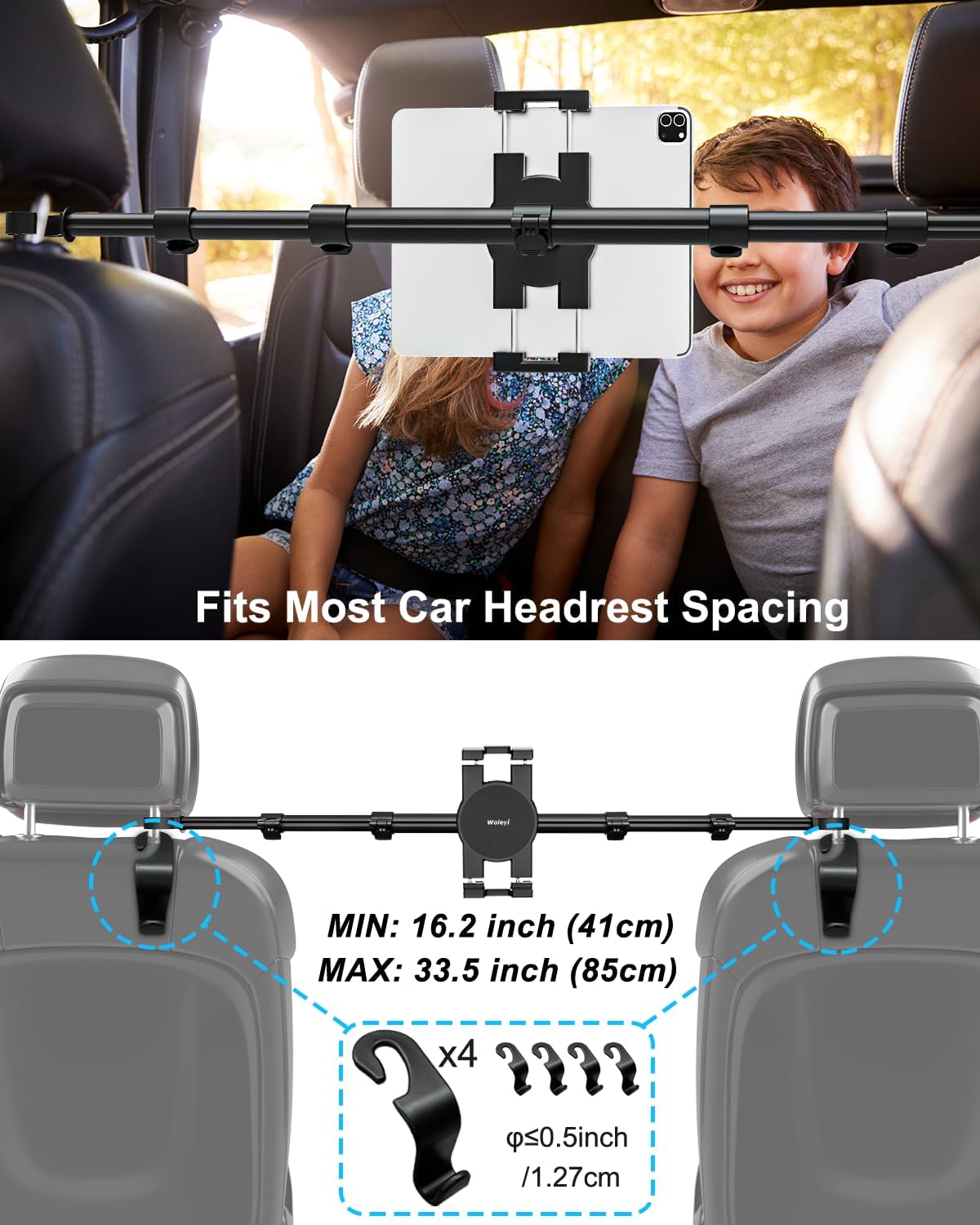 Car Tablet Headrest Holder for iPad - Car Back Seat Headrest Tablet Mount Stand, Road Trip Essentials for Kids, for iPad Pro Air Mini, Galaxy Tabs, Kindle Fire HD, Switch, iPhone, 4-13" Devices