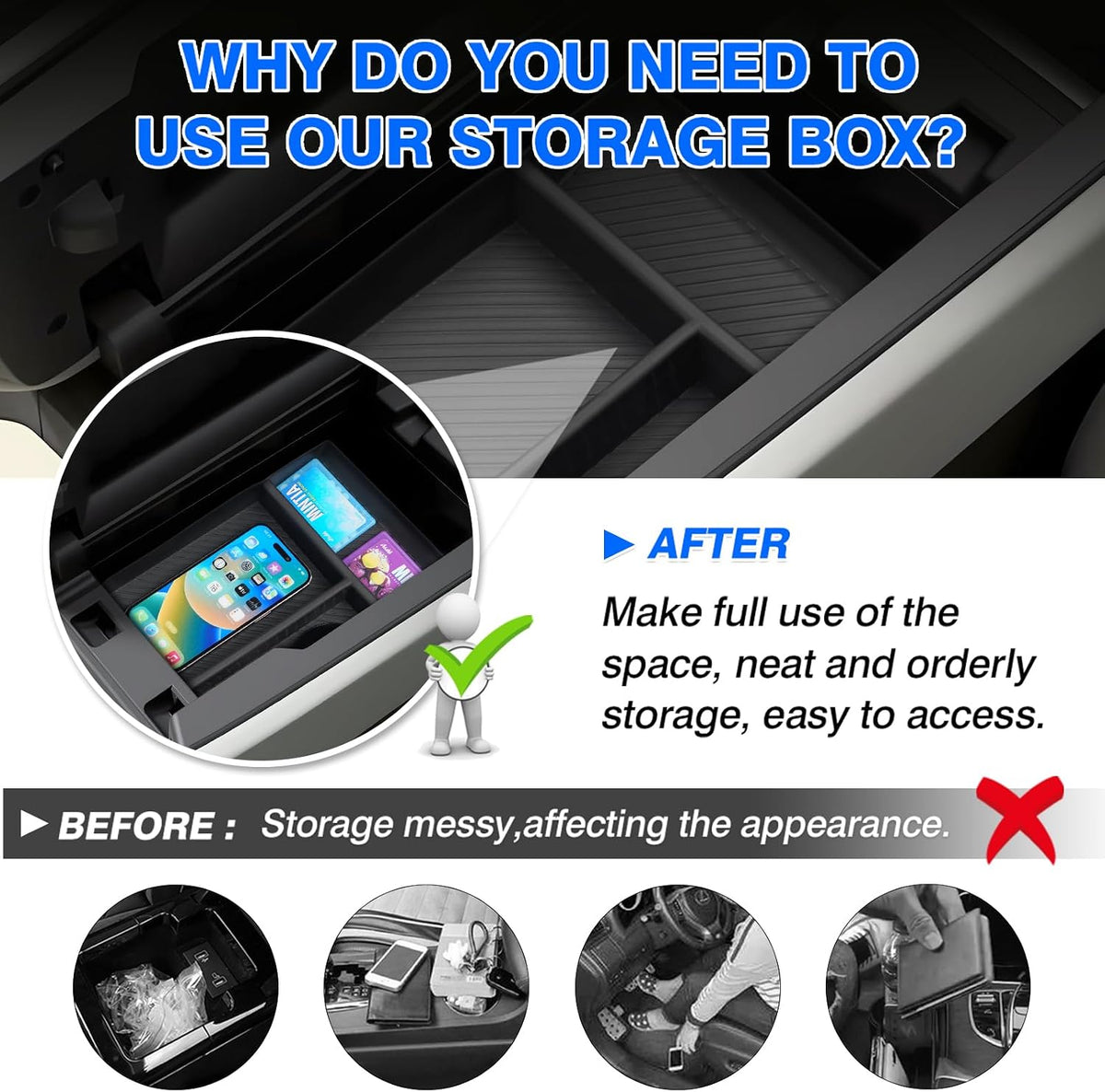 Autorder Center Console Organizer for 2024-2026 Mazda CX-90 CX90 CX-70 CX70 Accessories Armrest Storage Box Secondary Insert Tray with Anti-Slip Mat