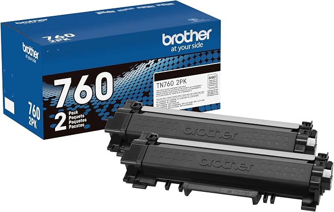 Brother Genuine High-Yield Black Toner Cartridge Twin Pack TN760 2Pk, 2 Pack