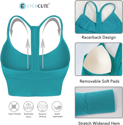 Evercute Racerback Sports Bra - Padded Y-Back Design for Yoga & Fitness | Low Impact, Comfortable Fit