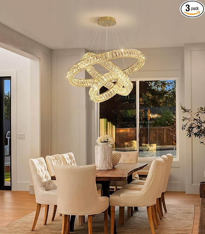 HAIXIANG Modern Glam Chandelier Crystal LED Remote Rings Chandelier Adjustable