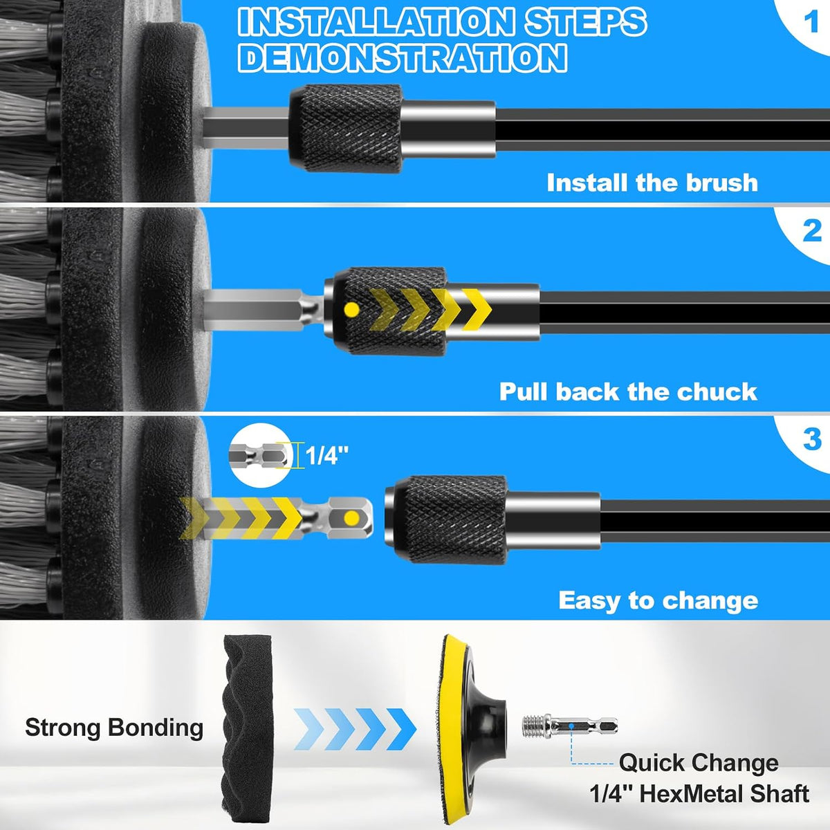 THINKWORK Car Detailing Kit, Car Detailing Brush Set, Car Cleaning Drill Brush Kit with Extension Pole, Professional Auto Detailing Supplies for Automobile Interior Exterior Wheels