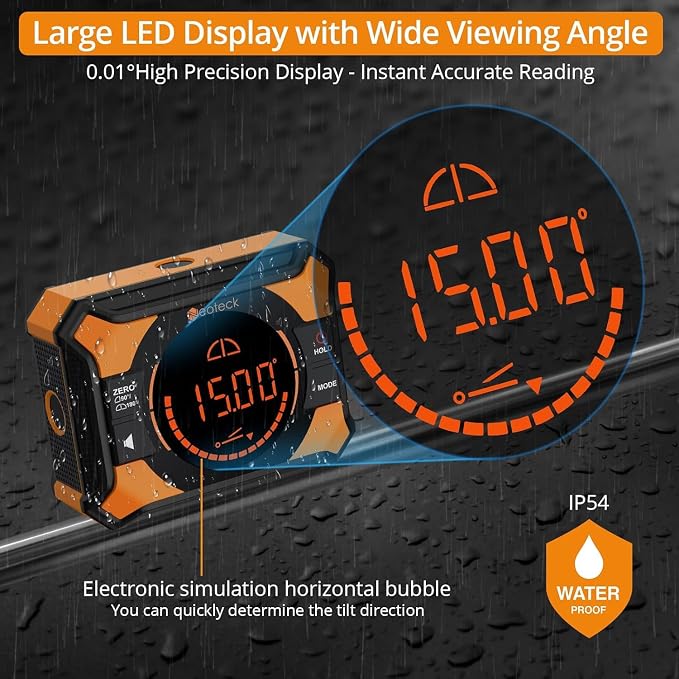 Neoteck Digital Angle Finder 4x90°/2x180° Rechargeable Angle Gauge
