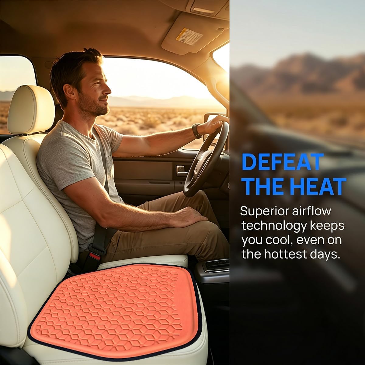 Zpana Gel Car Seat Cushion, Non-Slip & Comfortable Automotive Chair Protector Pad for Driving, Breathable Vehicle Interior Mat Cover Accessories, Universal Fit (Orange)