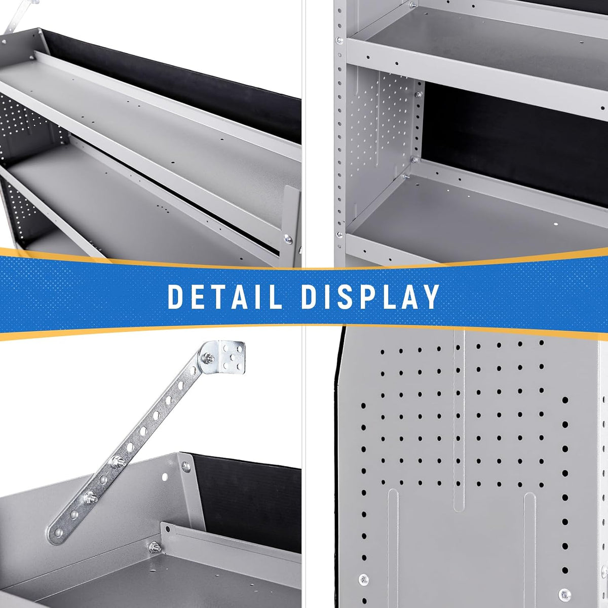 AA Products Inc. SH-4603 Steel Low/Mid/High Roof Van Shelving Storage System Fits Transit, GM, NV, Promaster and Sprinter, Contoured Shelving Unit, 32" W x 46" H x 13" D