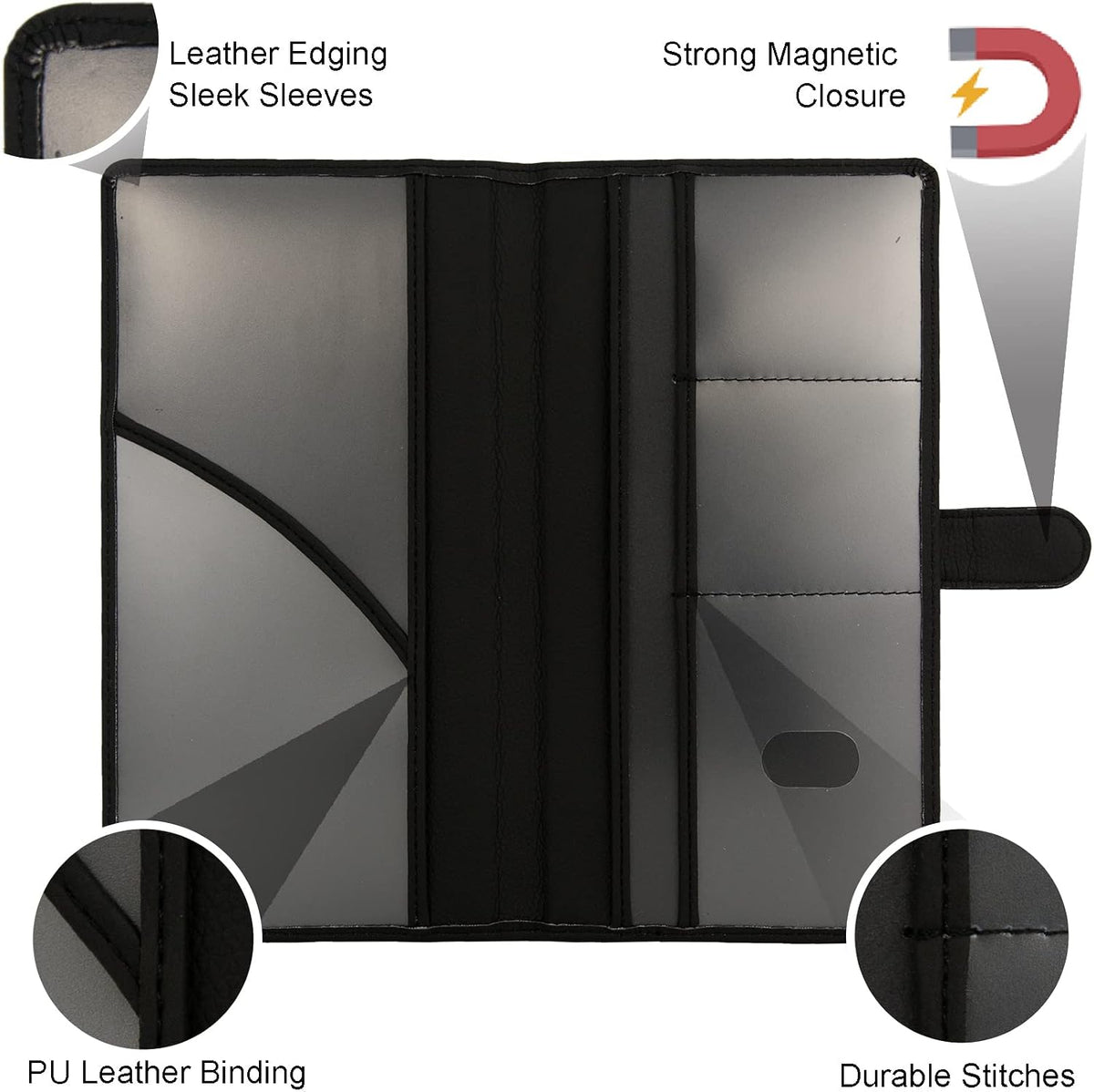 Leather Car Registration and Insurance Holder with Magnetic Closure, Black