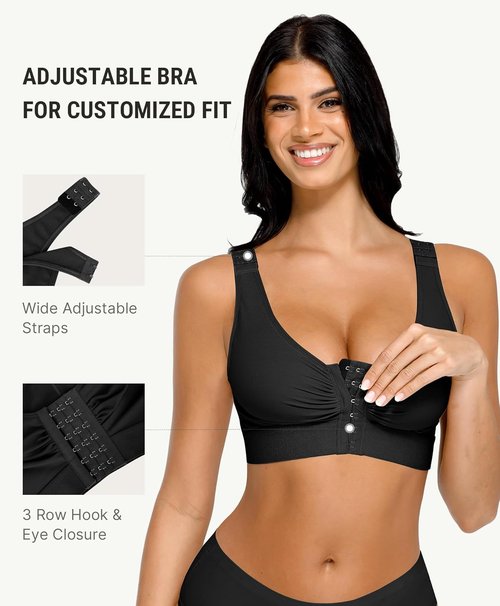 FeelinGirl Post Surgery Compression Bra - Women's Wirefree Front Closure with Adjustable Straps