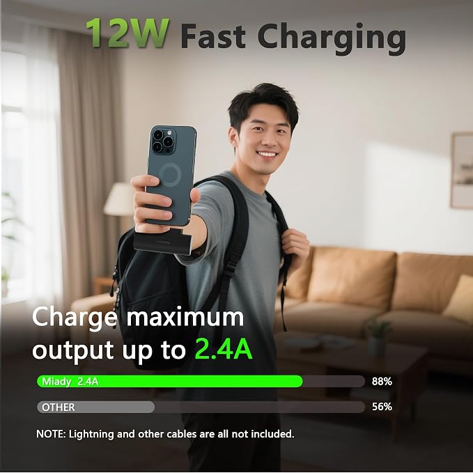 Miady 2-Pack 5000mAh Mini Portable Charger with Built-in Type C Connector, 5V 2.4A USB-C Output Fast Charging Small Power Bank Compatible with iPhone 17/16 Galaxy S24/S22 (Cream Blue+Champagne Pink)