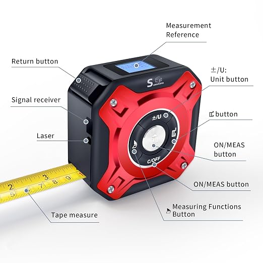2 in 1 Laser Tape Measure with Level | 131ft/40M Laser Distance Meter Display