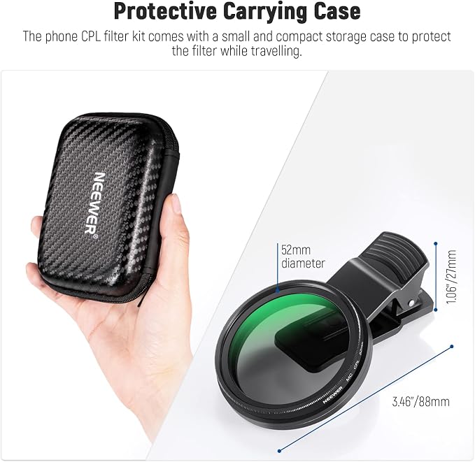 NEEWER 52mm CPL Filter for Phone, Clip On Circular Polarizing Lens Filter