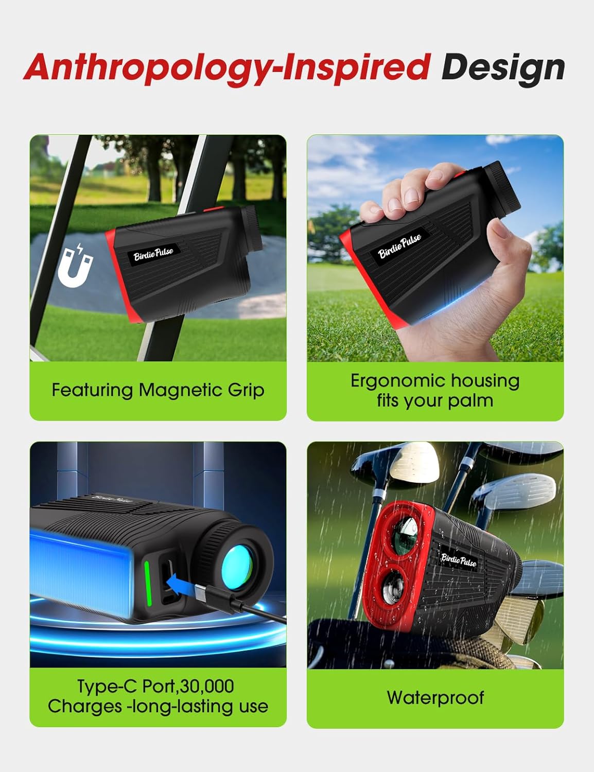 Skiennix Golf Rangefinder - 1300 Yards with Slope, Flag Locking Vibration & HD LCD - Rechargeable, Black