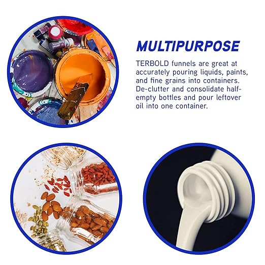 4pc Funnel Nesting Set in BPA Free Plastic for Kitchen Cooking, Car Oil, Home, or Lab Use (White)