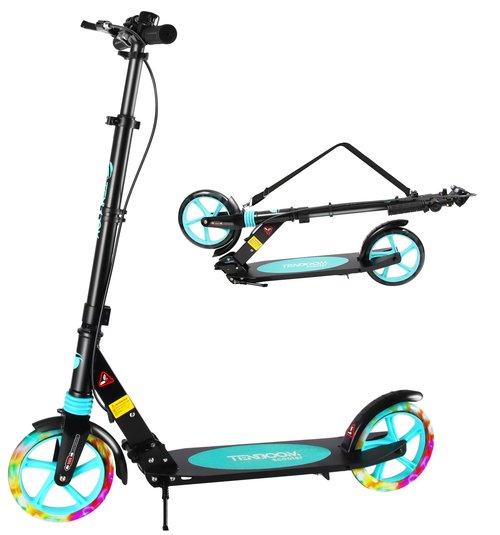 LED Light Up Large Wheels Scooter for Kids Ages 6-12 and Adults with Handbrake, Kick Scooters for Teens 12 Years and Up with Carry Strap and Bell, Easy Fold, Height Adjustable