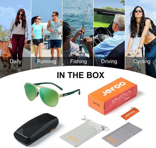 Jefoo Polarized Aviator Sunglasses - Retro Trendy Sports Shades with UV400 Protection for Men & Women