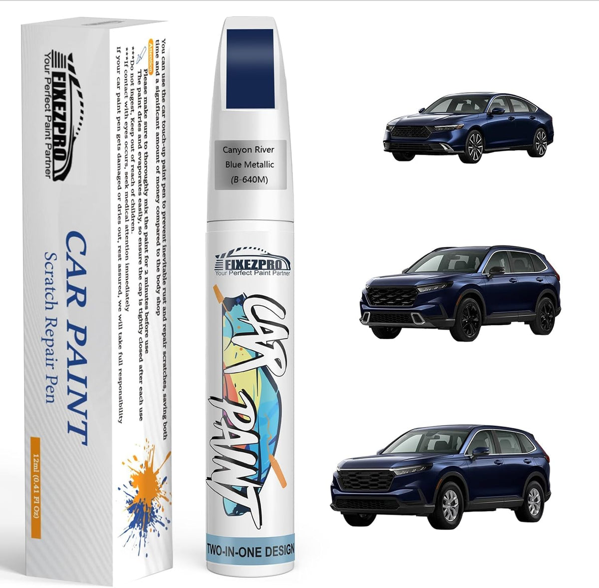 B-640M Canyon River Blue Metallic Car Touch Up Paint for Honda, Color Match Auto Paint Repair Pen,Professional Car Scratch Repair Remover Pen Quick Drying, Easy to Use and Fix