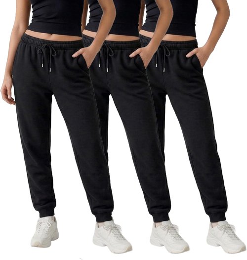 Common Stitch Fleece Joggers for Women - Slim Fit, Deep Pockets, Elastic Drawstring Waist | 3 Pack