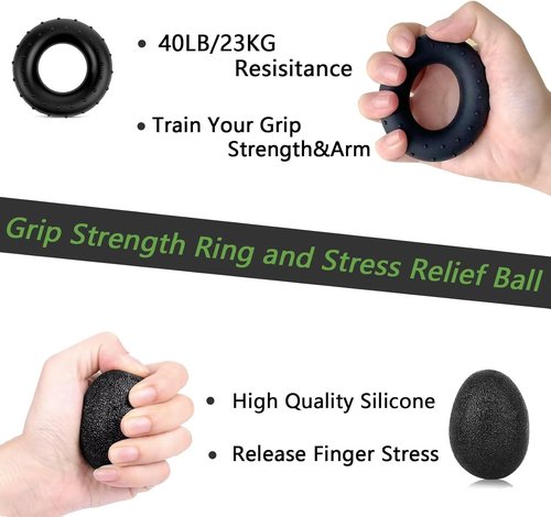 Grip Strength Trainer Kit - 5 Pack Adjustable Resistance Hand Grippers & Stress Relief Balls for Muscle Building