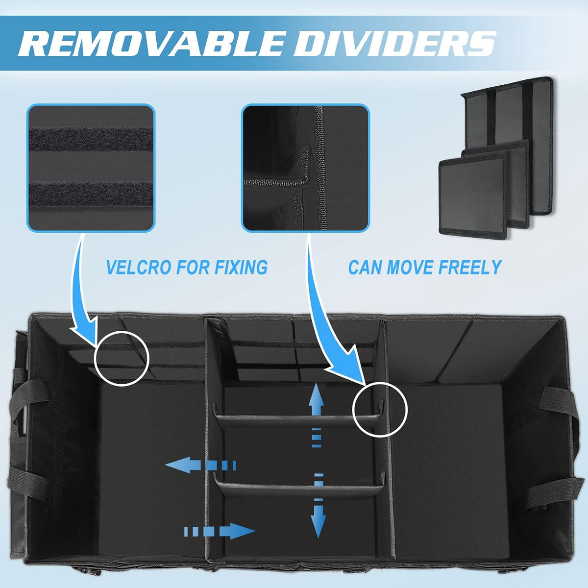 Sposuit Trunk Organizer for Car - Collapsible Trunk Storage with 11 Pockets & Reinforced Handles, SUV Trunk Organizers for Grocery Cargo(Black)