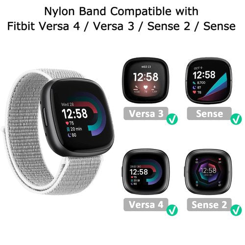 3 Pack Nylon Sport Band, Compatible with Fitbit Sense 2 bands / Fitbit Sense bands /Fitbit versa 4 bands /Fitbit Versa 3 bands Adjustable Sport Solo Loop Replacement Wristband Straps for Women Men (Black+Cape Blue+Seashells)