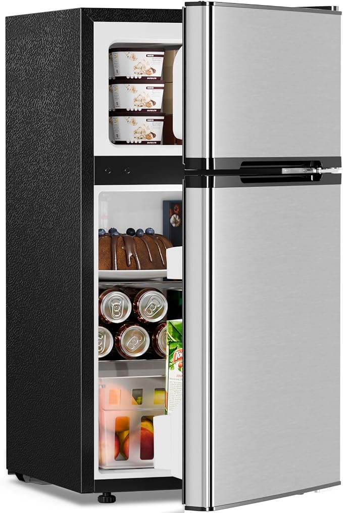 Antarctic Star 3.2 Cu.Ft,Mini Refrigerator with Freezer,Double Door Mini Fridge,Compact Refrigerator,Adjustable Thermostat,Mini Refrigerator for Bedroom/Office/Dorm/Kitchen(Silver)