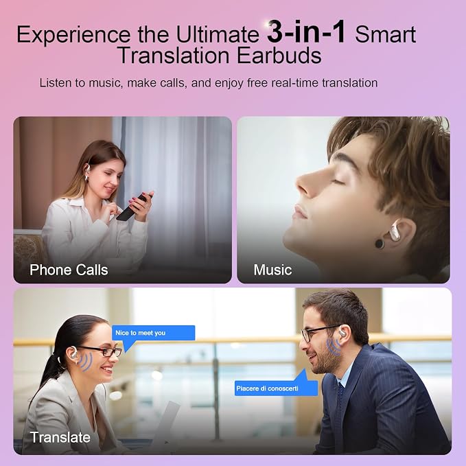 AI Translation Earbuds Real Time, 164 Language Translator Earbud 3-in-1