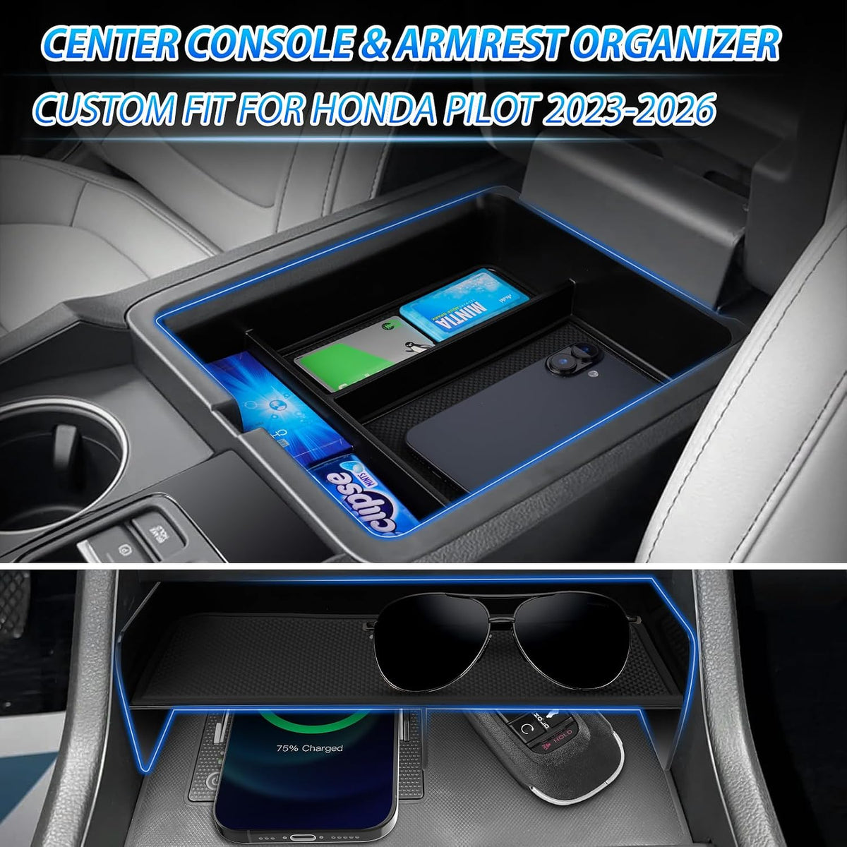 Karltys 2PCS Center Console Organizer for Pilot 2023-2026 & Passport 2026
