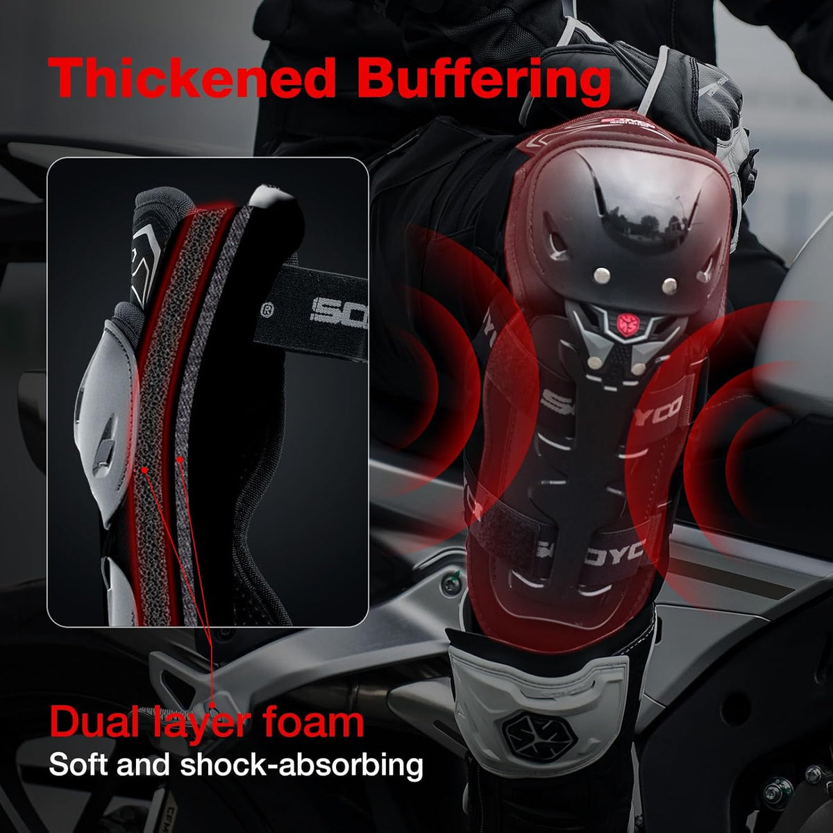 SCOYCO Motorcycle Knee Pads - CE Level 1 Adjustable Protective Gear for Motocross & Cycling