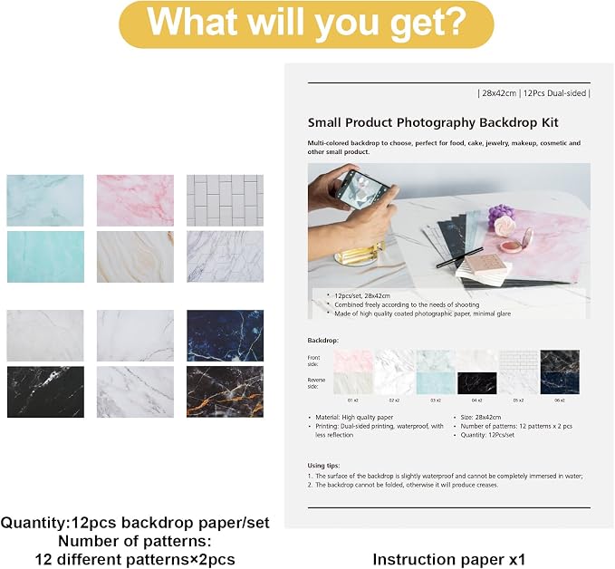 12PCS 12Patterns Product Photography Backdrops, Photo Backdrop Double Sided