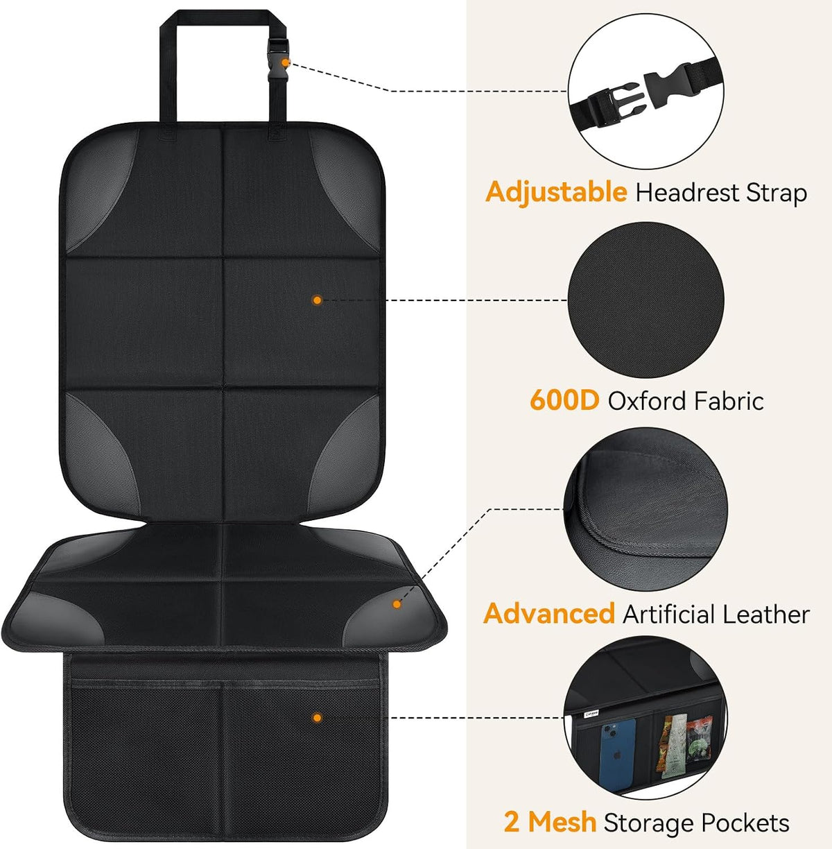 Musclez Car Seat Protectors Carseat Covers, Non-Slip Backing Black, 2pcs