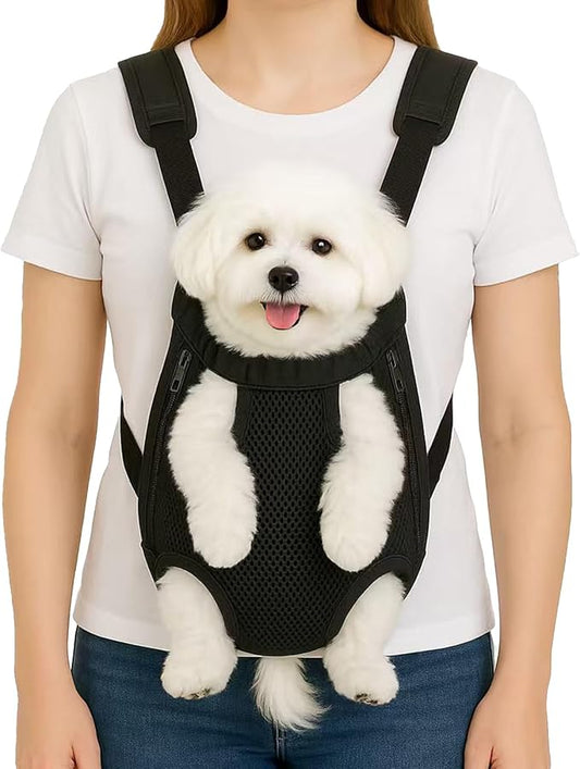 Dog Backpack Carrier, Adjustable Pet Front Carriers, Legs Out Carrying Sling Travel Bag for Small Medium Dogs 4-7 Lbs, Soft Wearable Puppy Chest Carry Backpacks for Walking/Hiking/Camping/Traveling