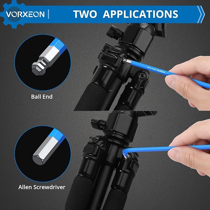 9 PCS Blue Allen Wrench Set Hex Keys 1.5-10 mm Metric Long Ball Flat End Cr‑V and S2 Steel L-key with Visible coding for Handyman DIY Bike Auto Repair Tools