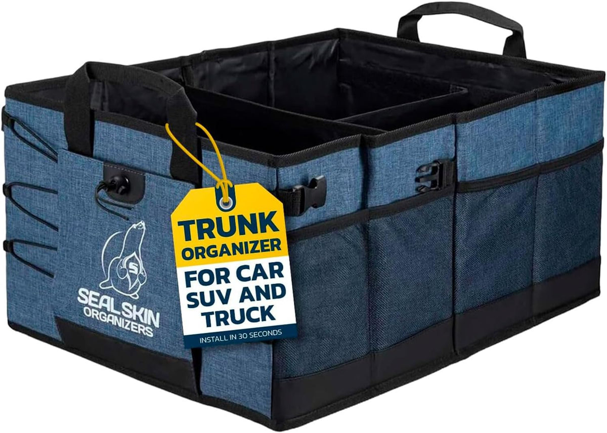 Seal Skin Covers Trunk Organizer for SUV, Car & Truck - Premium Heavy Duty & Collapsible with 3 Adjustable Size - Lightweight & Portable Storage Organizer - Easy to Use & Install in Any Vehicle - Blue