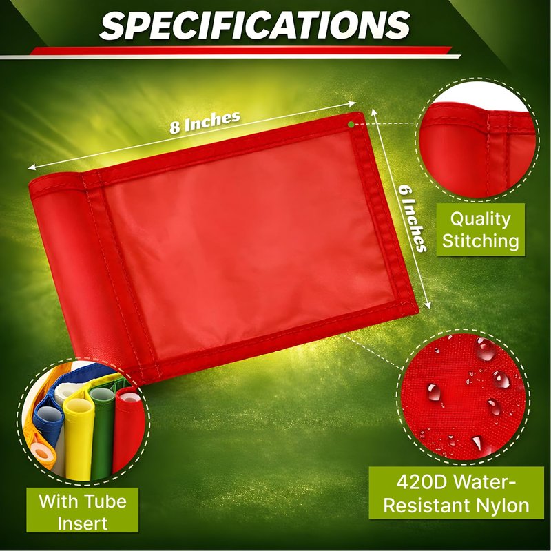 Set of 4 Single Sided 8x6 Inches Solid Golf Polyester Flag - Mini Putting Green Flags for Backyard Practice in 420D Nylon - Small Banner Solids with Tube Inserted - Solid Flags for Indoor or Outdoor