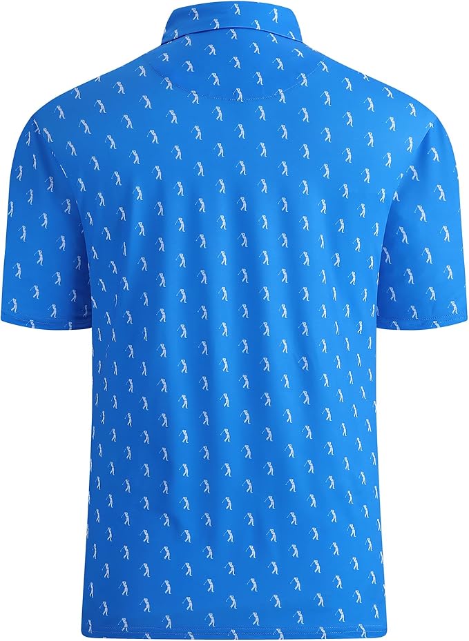 Esabel.C Golf Shirts for Men Dry Fit Performance Short Sleeve Print Moisture Wicking Collared Shirt
