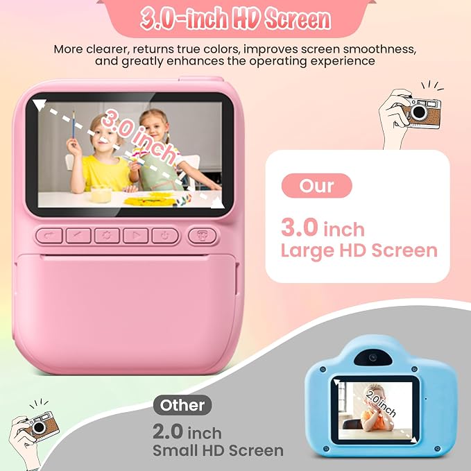 Instant Print Camera for Kids, 3.0" HD 32MP Kids Camera 1080P