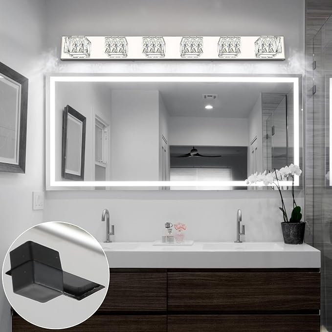 ZUZITO 6 Lights Bathroom Vanity Light - LED Bathroom Lights Over Mirror 5CCT Dimmable - Modern Crystal Chrome Vanity Wall Light