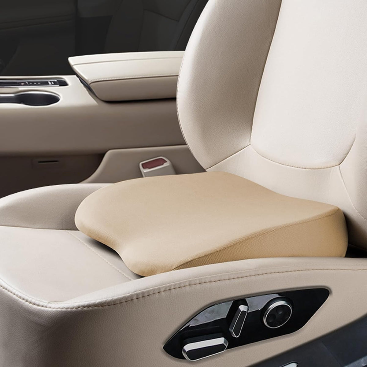 2 in 1 Wedge Car Cushions or Lumbar Support for Driving - 3.5 Inches Soft Memory Foam Driver Seat Cushion for Car Truck - Comfort Coccyx Cushion for Tailbone & Back Pain Relief, Beige
