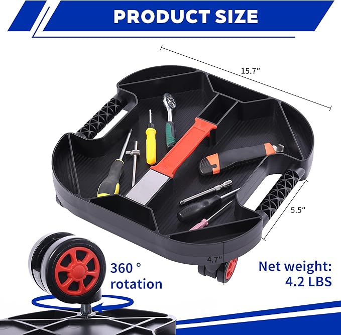 MaxWorks Rolling Under-Car Tool Tray with Swivel Casters 50 lb Capacity Creeper Tool Organizer with Magnetic Receiver Plate for Mechanics & Garage 51072