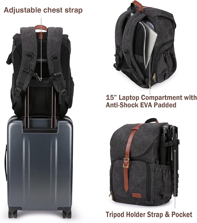 BAGSMART Camera Backpack, DSLR SLR Waterproof Camera Bag, Anti-Theft