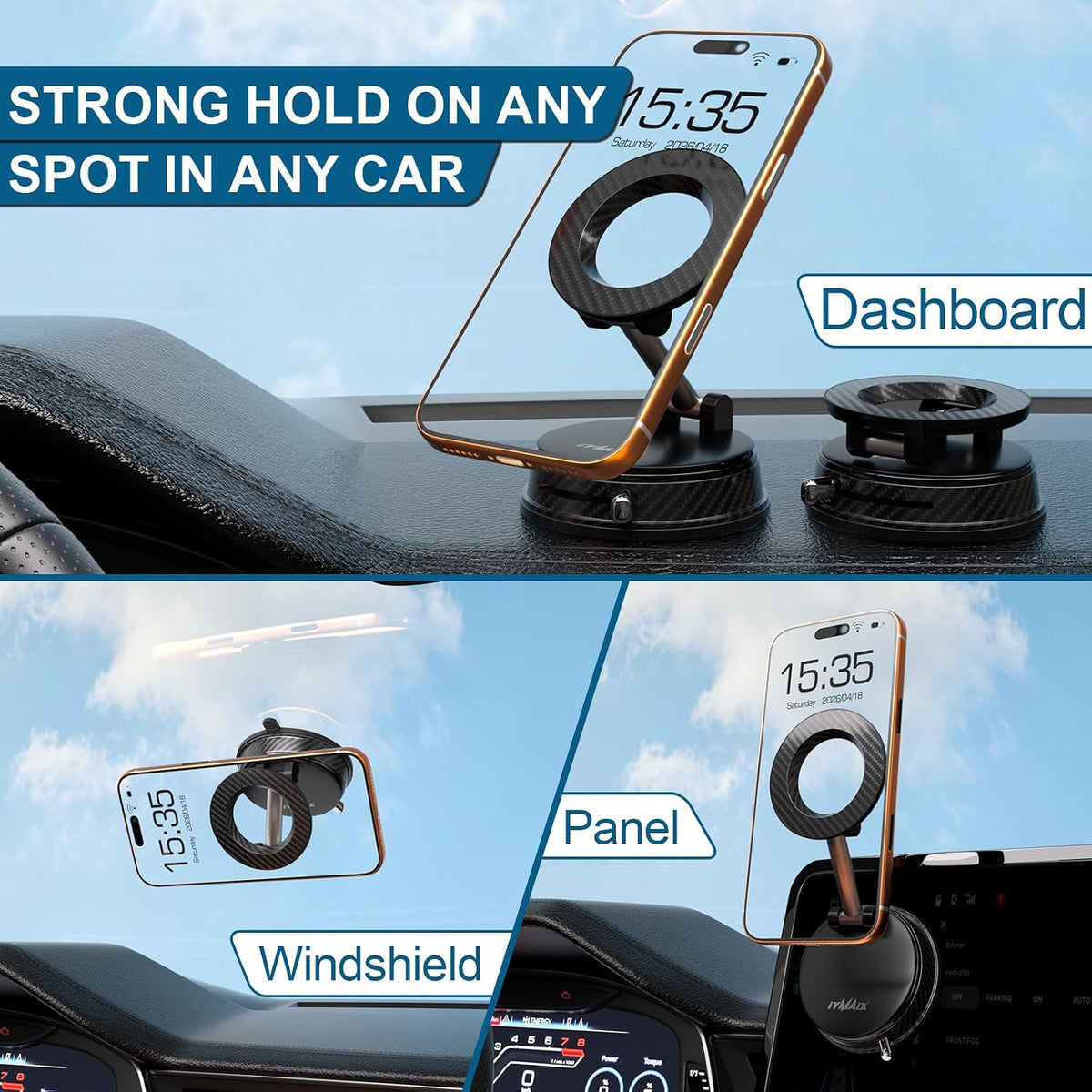 Car Phone Holder for Your Car [80+LBS Ultra Suction] 2600gf Strong Magnetic Car Phone Mount for Magsafe, 4-Axis Alloy Arm 360° Adjustable Dashboard Phone Holder Mount for iPhone 17-12 Android Samsung